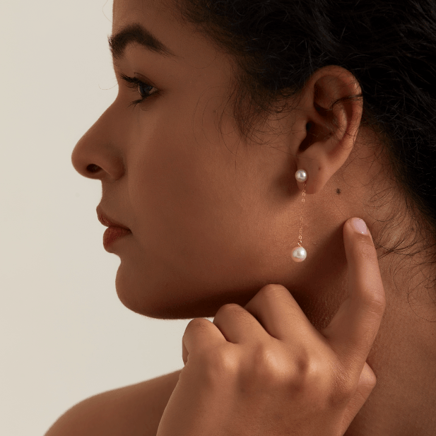 18K Gold Double Pearl Ball Drop Earrings - Herself Jewelry