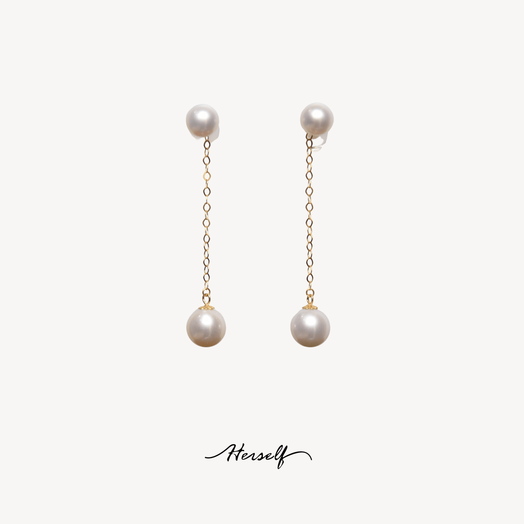 18K Gold Double Pearl Ball Drop Earrings - Herself Jewelry