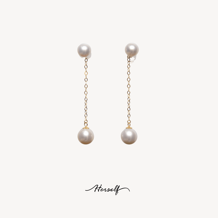 18K Gold Double Pearl Ball Drop Earrings - Herself Jewelry