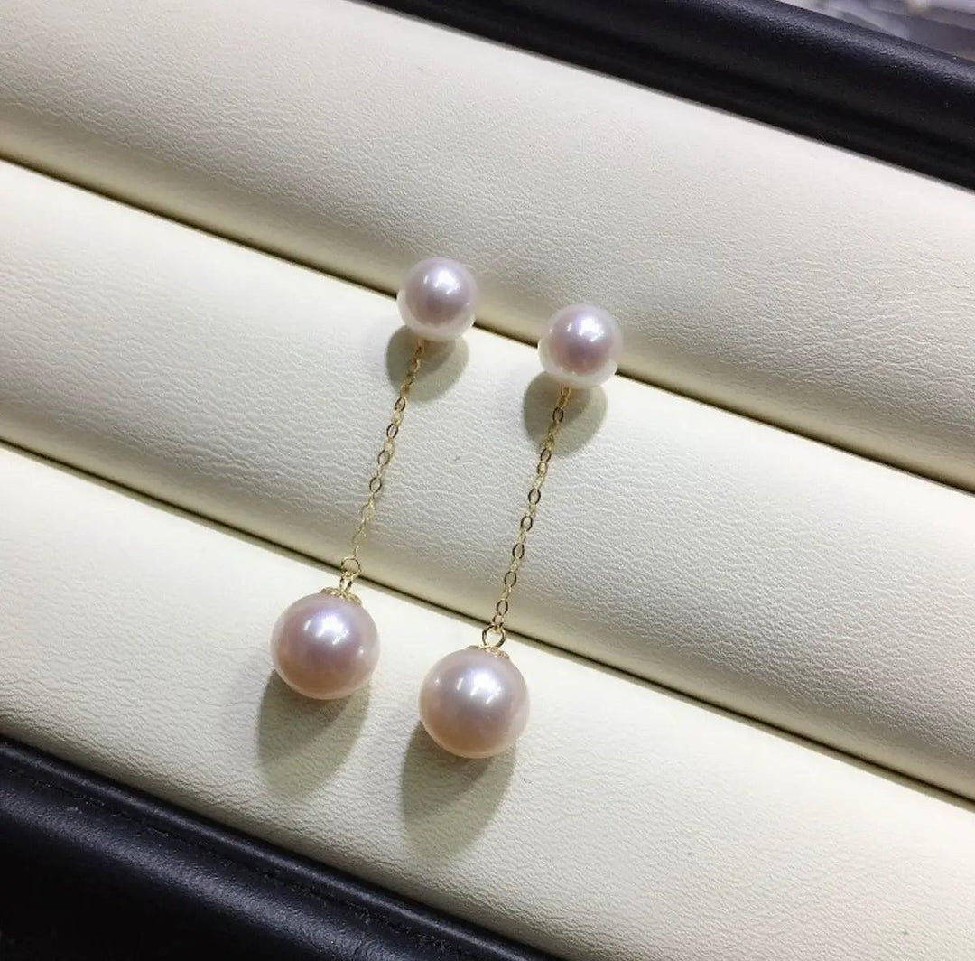 18K Gold Double Pearl Ball Drop Earrings - Herself Jewelry