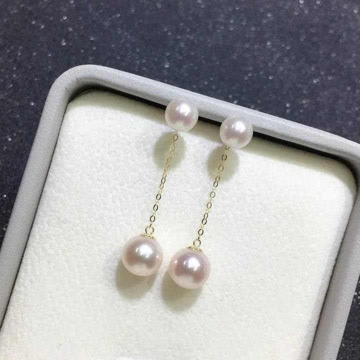 18K Gold Double Pearl Ball Drop Earrings - Herself Jewelry