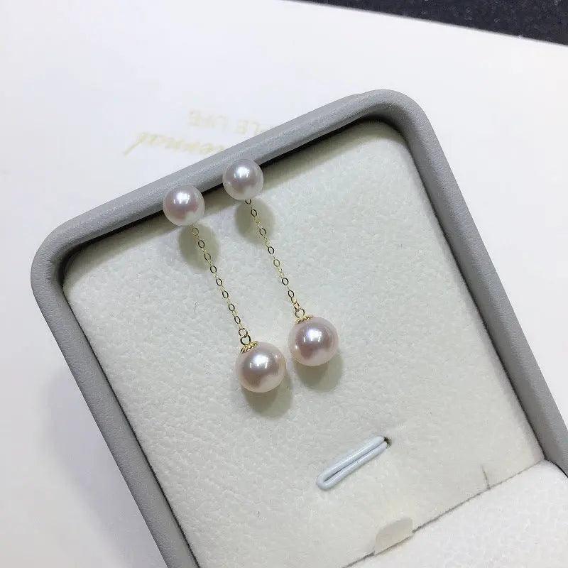 18K Gold Double Pearl Ball Drop Earrings - Herself Jewelry