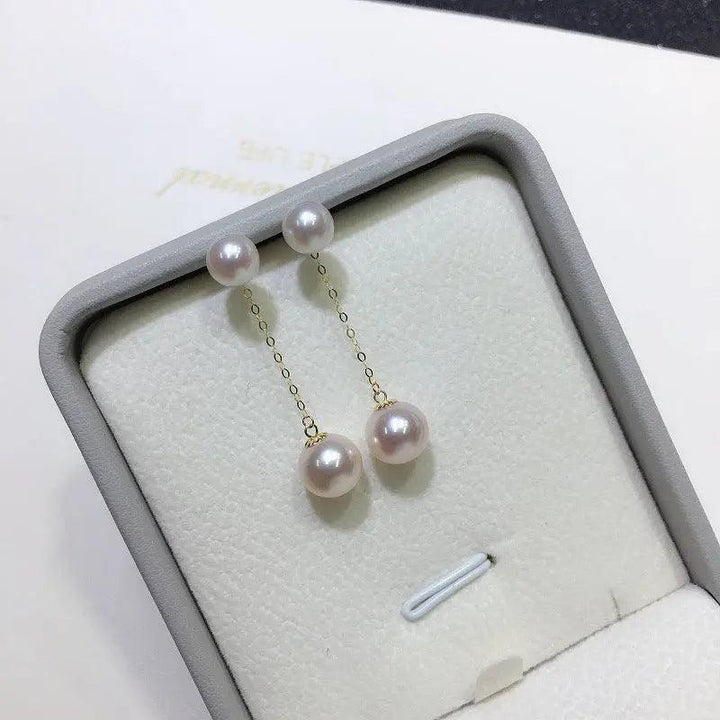18K Gold Double Pearl Ball Drop Earrings - Herself Jewelry