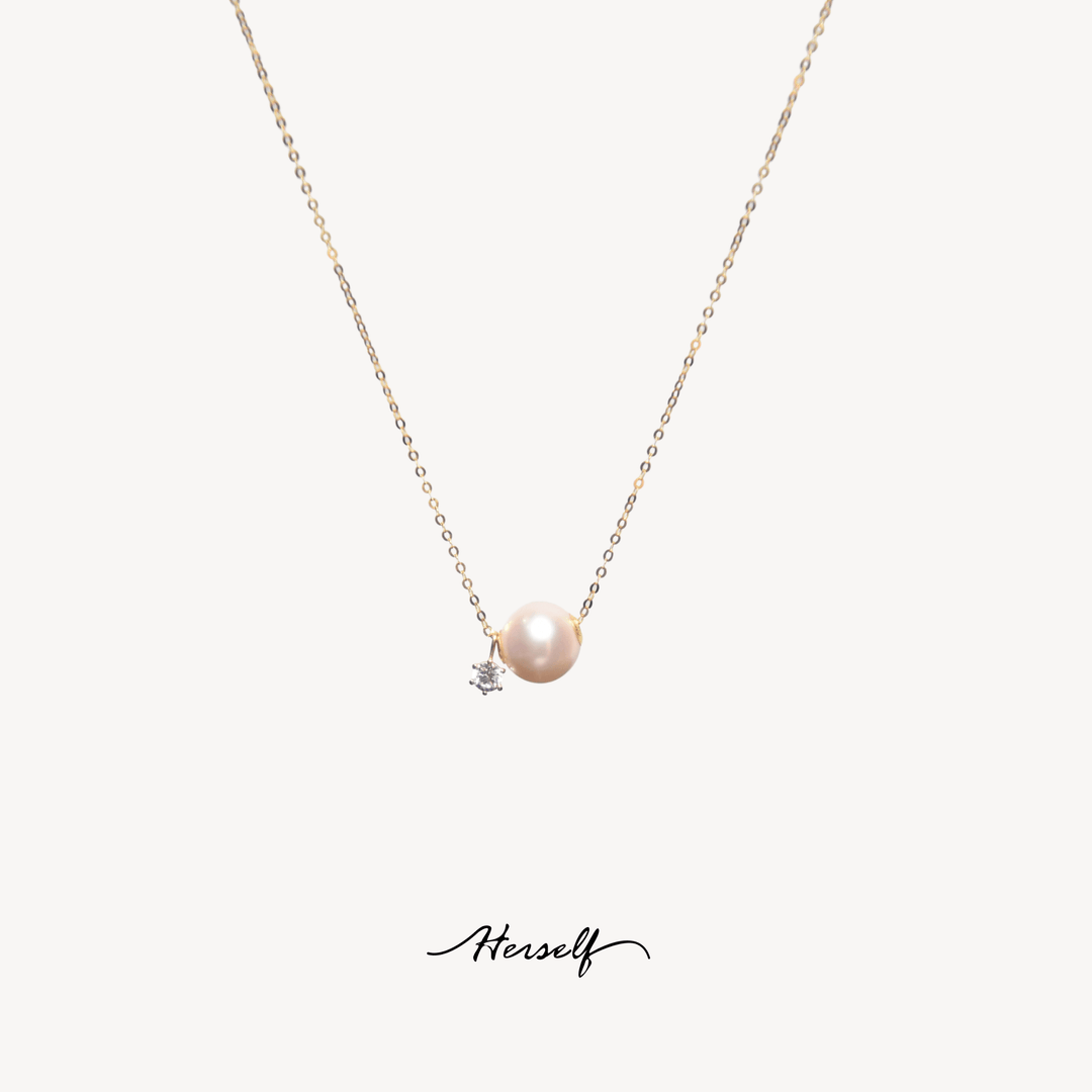 Akoya Pearl Necklace with Zircon Accent 18K Gold - Herself Jewelry