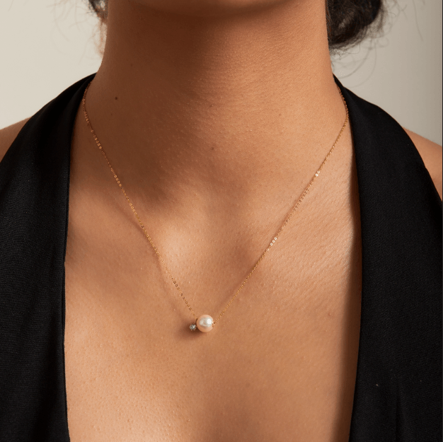 Akoya Pearl Necklace with Zircon Accent 18K Gold - Herself Jewelry
