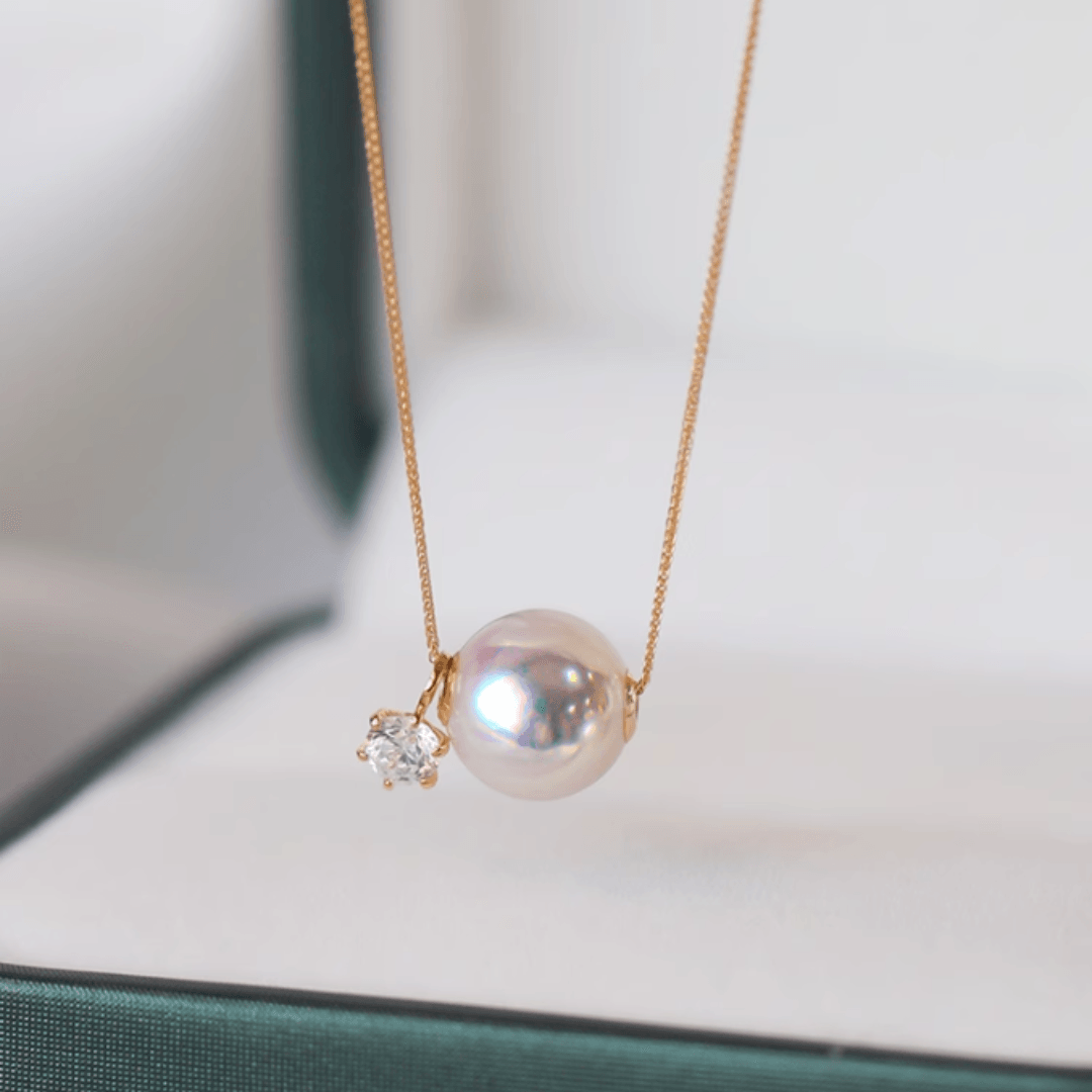 Akoya Pearl Necklace with Zircon Accent 18K Gold - Herself Jewelry