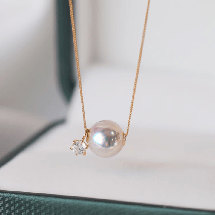 Akoya Pearl Necklace with Zircon Accent 18K Gold - Herself Jewelry