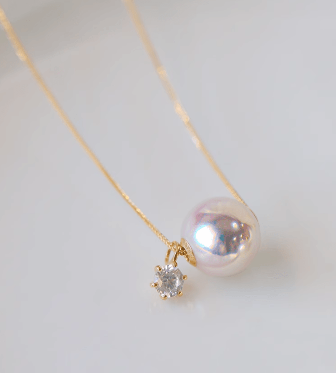 Akoya Pearl Necklace with Zircon Accent 18K Gold - Herself Jewelry