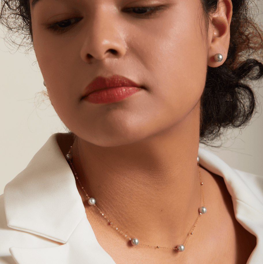 Celestial Blue Grey Akoya Pearl Necklace 18K Gold - Herself Jewelry