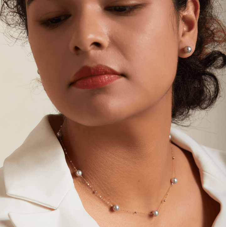 Celestial Blue Grey Akoya Pearl Necklace 18K Gold - Herself Jewelry
