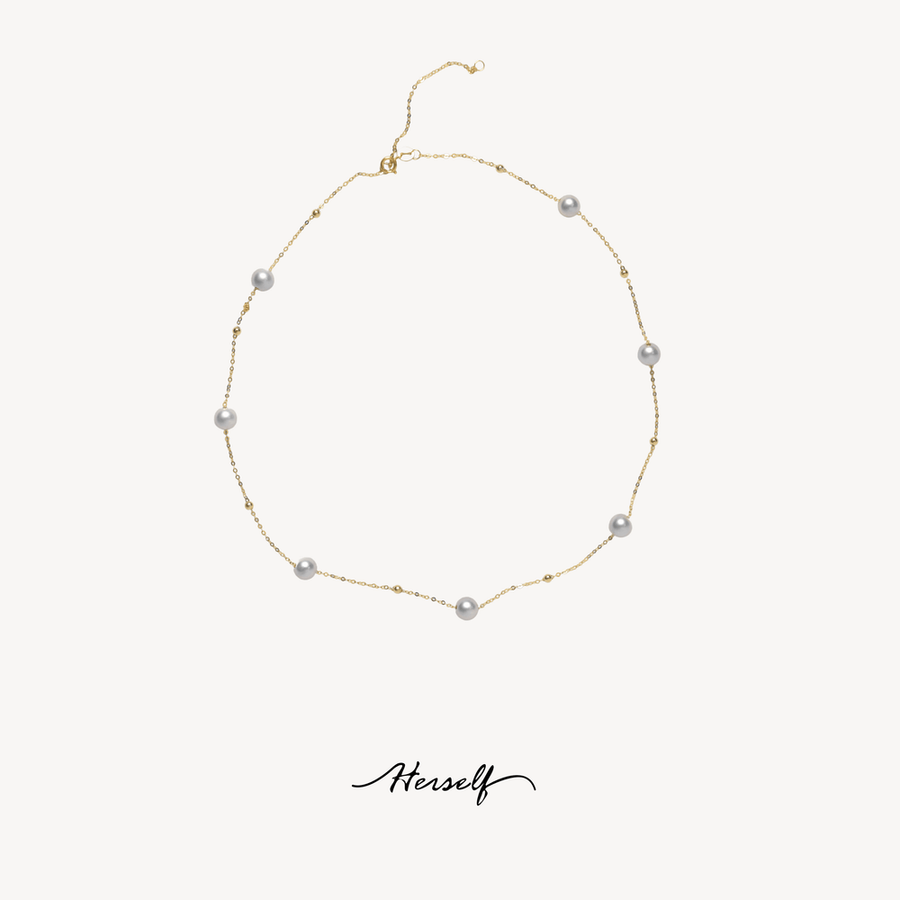 Celestial Blue Grey Akoya Pearl Necklace 18K Gold - Herself Jewelry