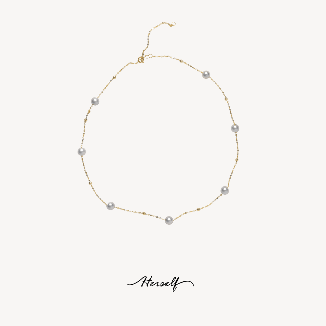 Celestial Blue Grey Akoya Pearl Necklace 18K Gold - Herself Jewelry
