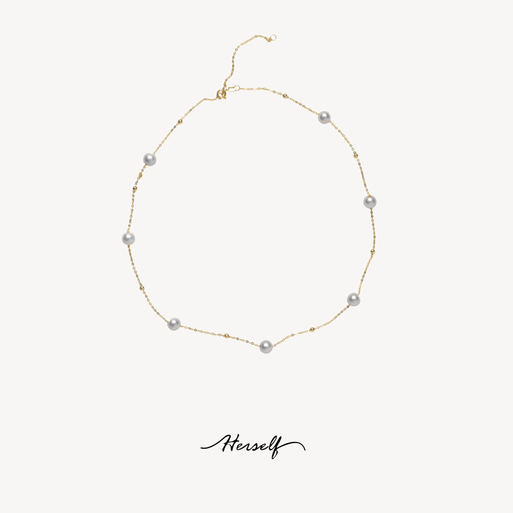 Celestial Blue Grey Akoya Pearl Necklace 18K Gold - Herself Jewelry