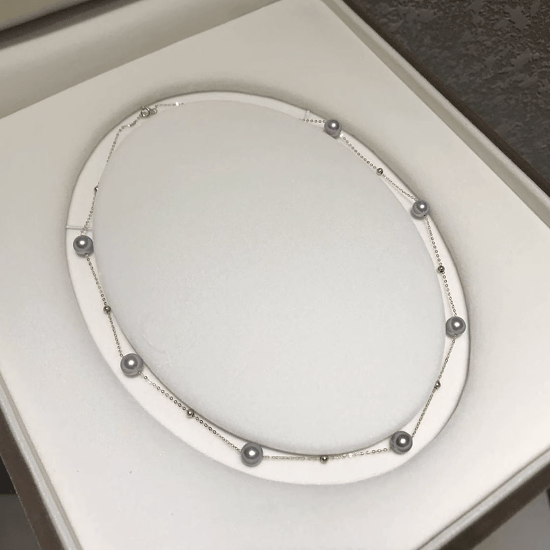 Celestial Blue Grey Akoya Pearl Necklace 18K Gold - Herself Jewelry