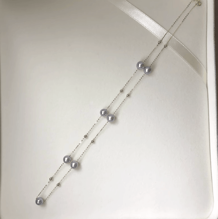 Celestial Blue Grey Akoya Pearl Necklace 18K Gold - Herself Jewelry