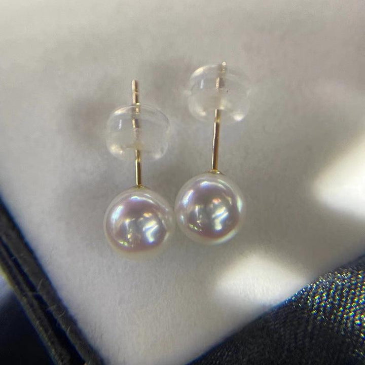 Hanadama-level Akoya 9mm Pearls Stud Earrings 18K Gold - Herself Jewelry