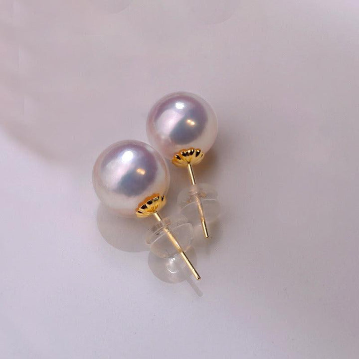 Hanadama-level Akoya 9mm Pearls Stud Earrings 18K Gold - Herself Jewelry