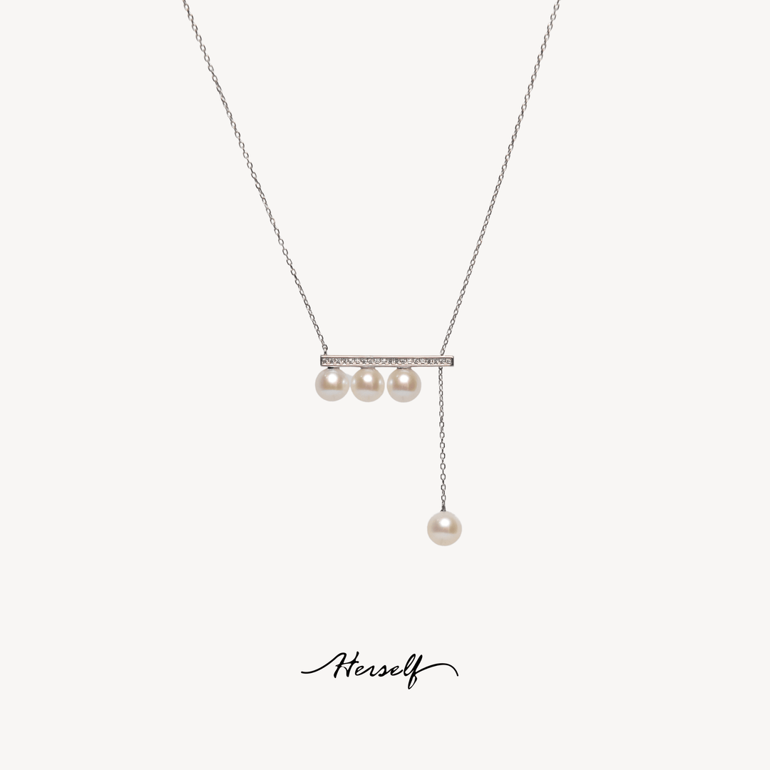 Note Balance Beam Akoya Pearl Necklace 18K Gold - Herself Jewelry