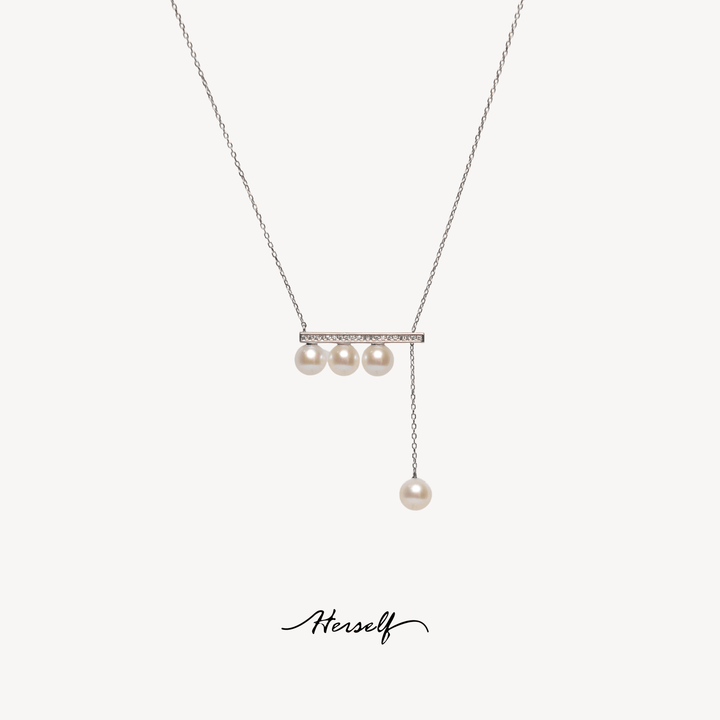 Note Balance Beam Akoya Pearl Necklace 18K Gold - Herself Jewelry