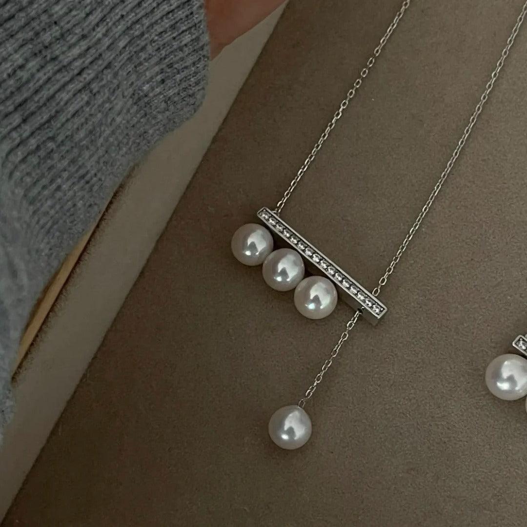 Note Balance Beam Akoya Pearl Necklace 18K Gold - Herself Jewelry