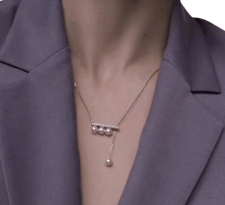 Note Balance Beam Akoya Pearl Necklace 18K Gold - Herself Jewelry