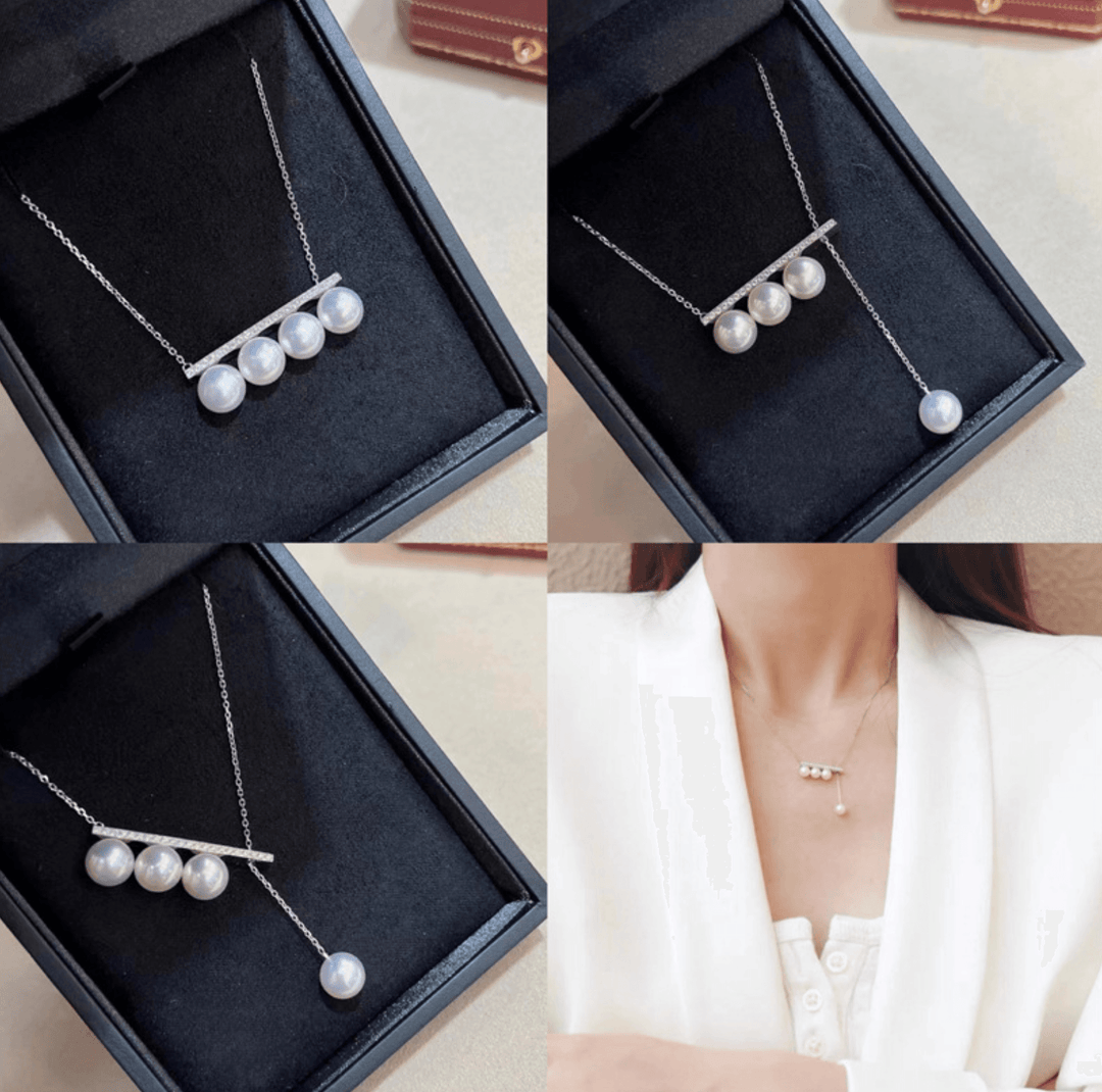 Note Balance Beam Akoya Pearl Necklace 18K Gold - Herself Jewelry