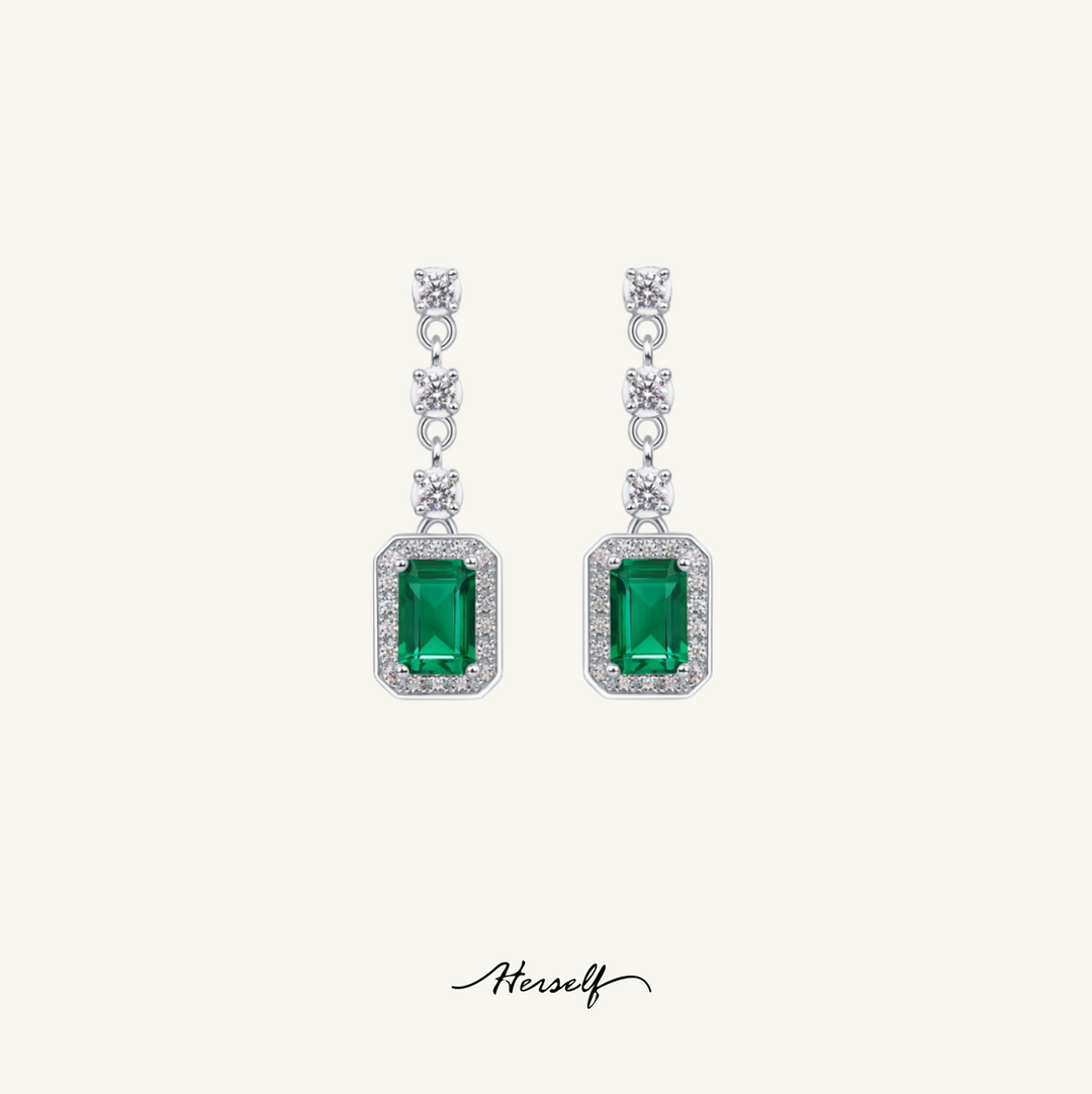 Emerald  Vintage Silver Drop Earrings