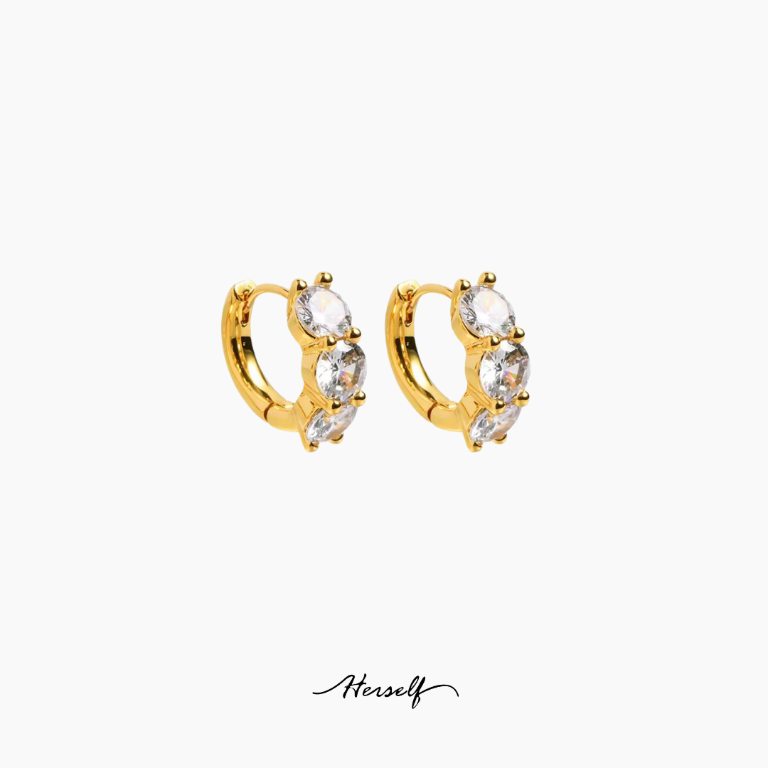 Hoop Three Diamonds Earrings