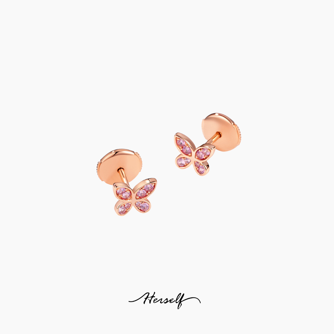 Pink Sapphire Butterfly Drop Earrings