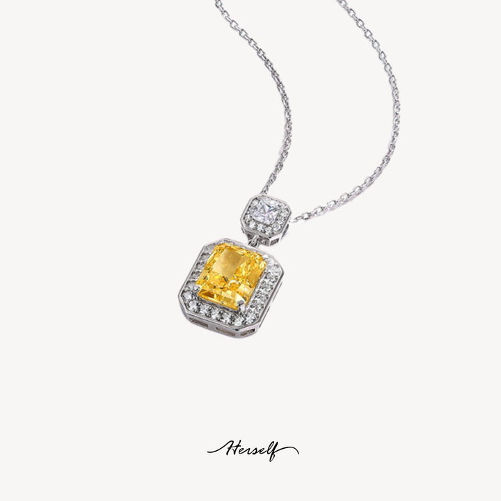 Yellow Diamond Square Perfume Bottle Necklace