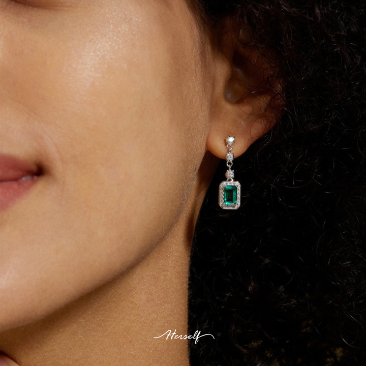 Emerald  Vintage Silver Drop Earrings