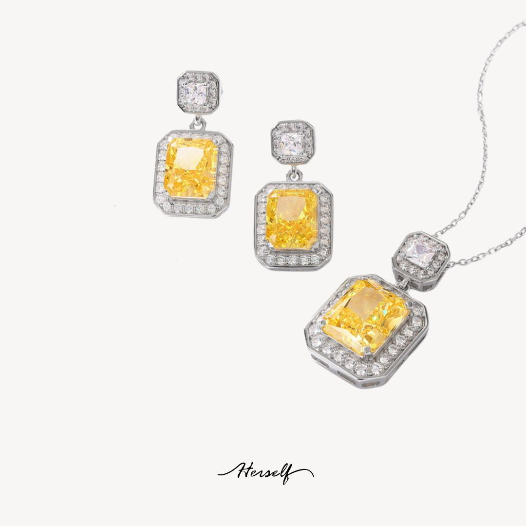 Yellow Diamond Square Perfume Bottle Drop Earrings