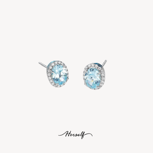 Icy Aquamarine Halo Solitaire Earrings