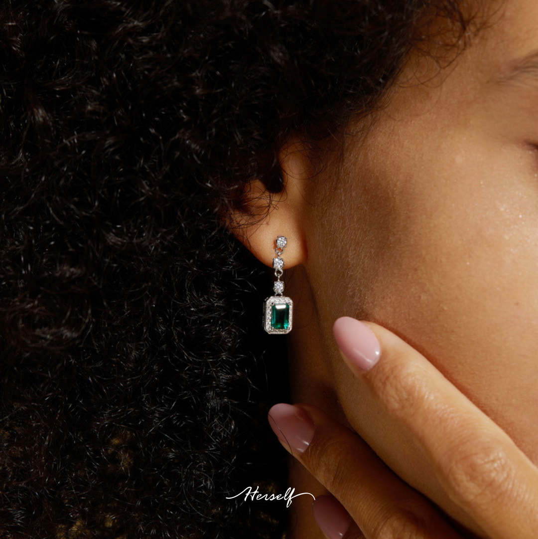 Emerald  Vintage Silver Drop Earrings