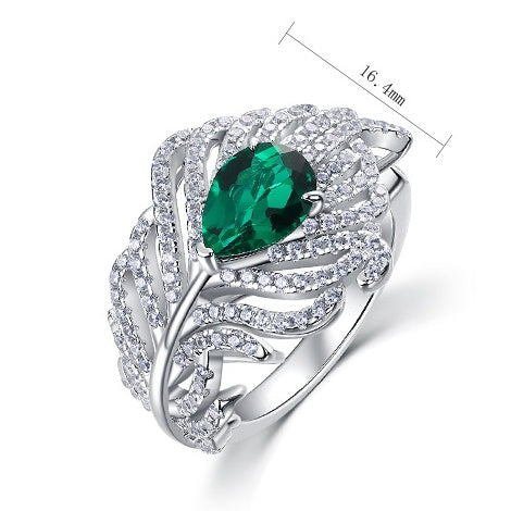 Emerald Feather Ring Adjustable