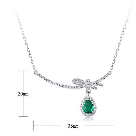 Teardrop Emerald Bow Smile Necklace