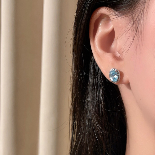 Icy Aquamarine Halo Solitaire Earrings