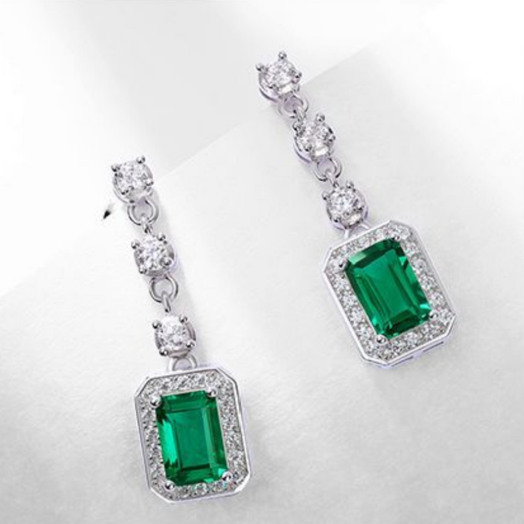 Emerald  Vintage Silver Drop Earrings