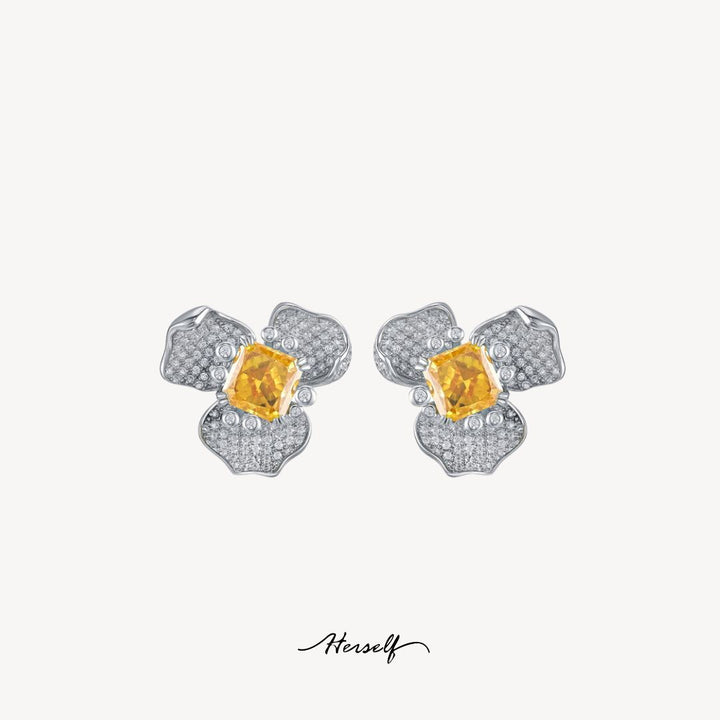 Floral Earrings with Yellow Diamonds