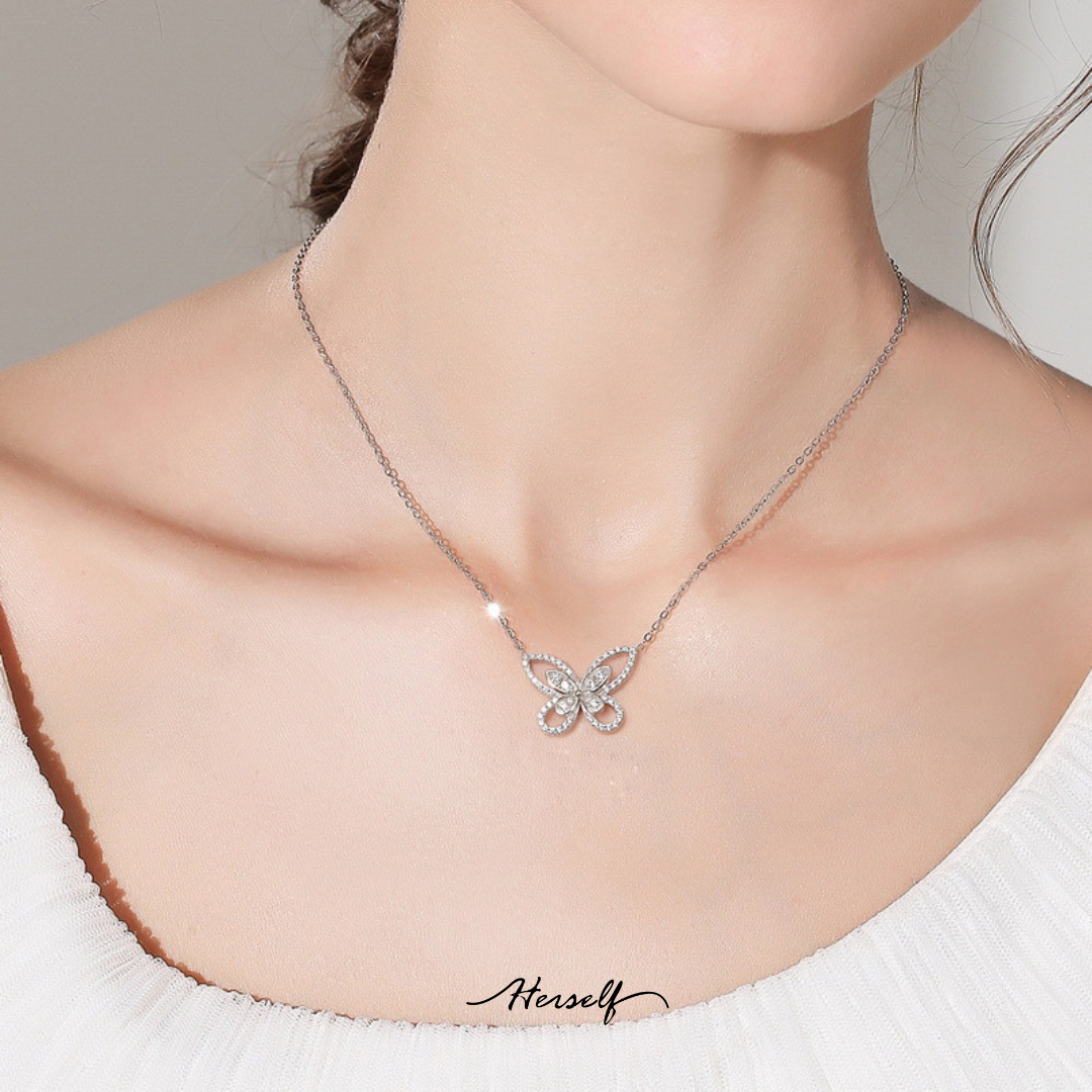 Luminous Butterfly Simulated Diamond Necklace