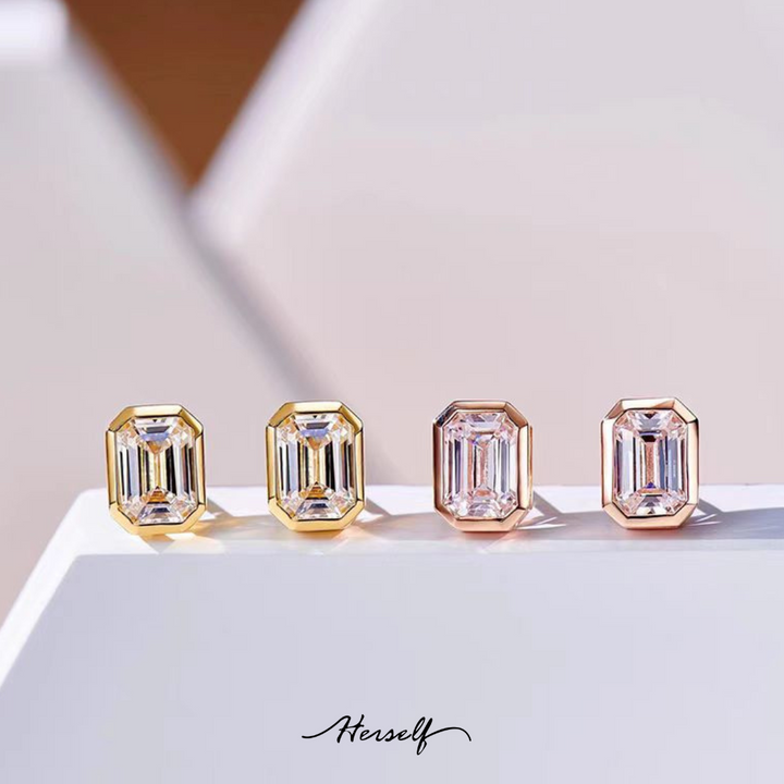 Simulated Diamond Stud Earrings Emerald Cut - 1.5ct