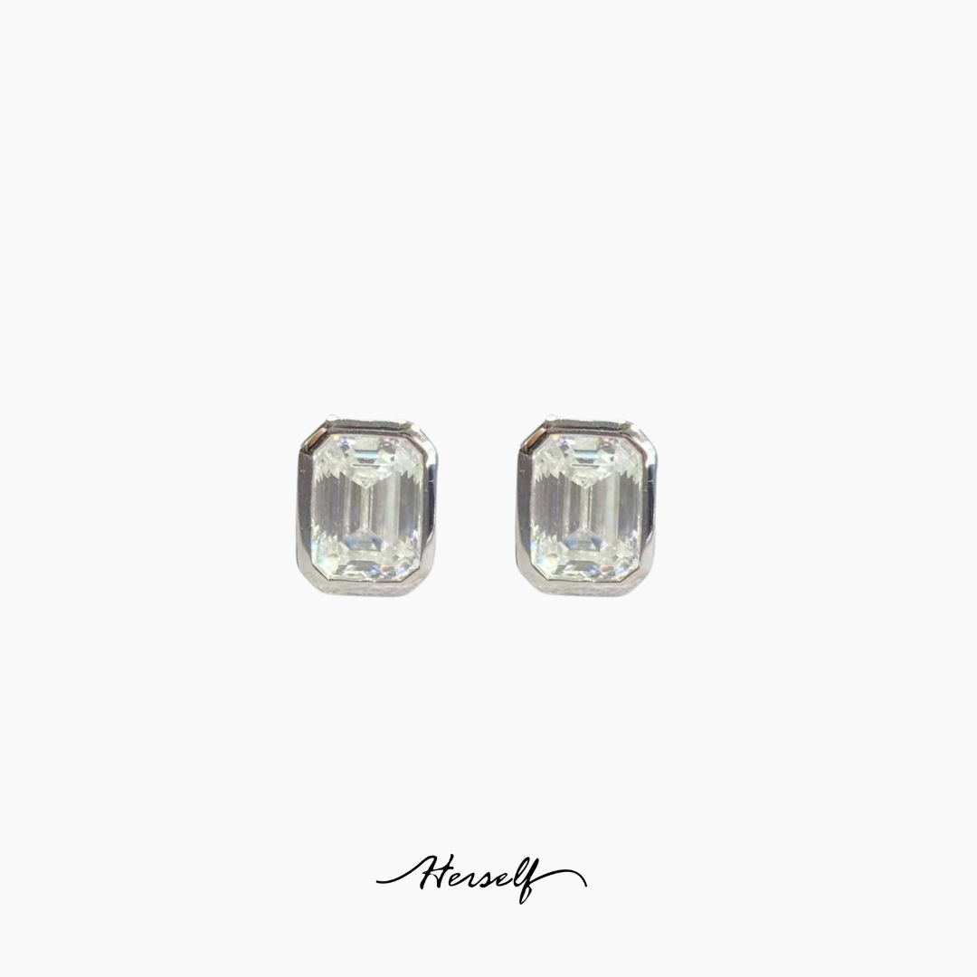 Simulated Diamond Stud Earrings Emerald Cut - 1.5ct