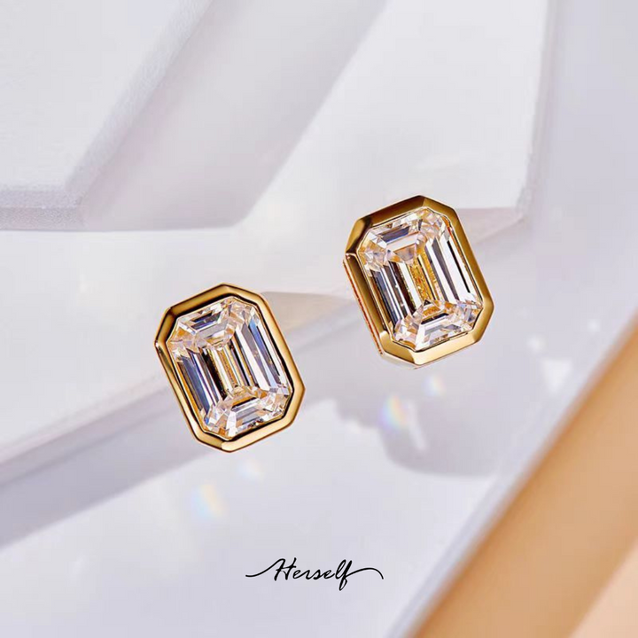 Simulated Diamond Stud Earrings Emerald Cut - 1.5ct