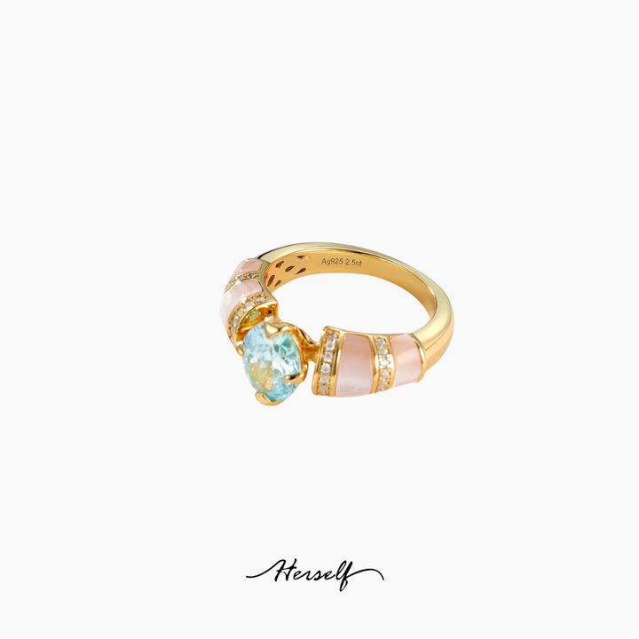 Vintage Aqua Cabochon Halo Ring