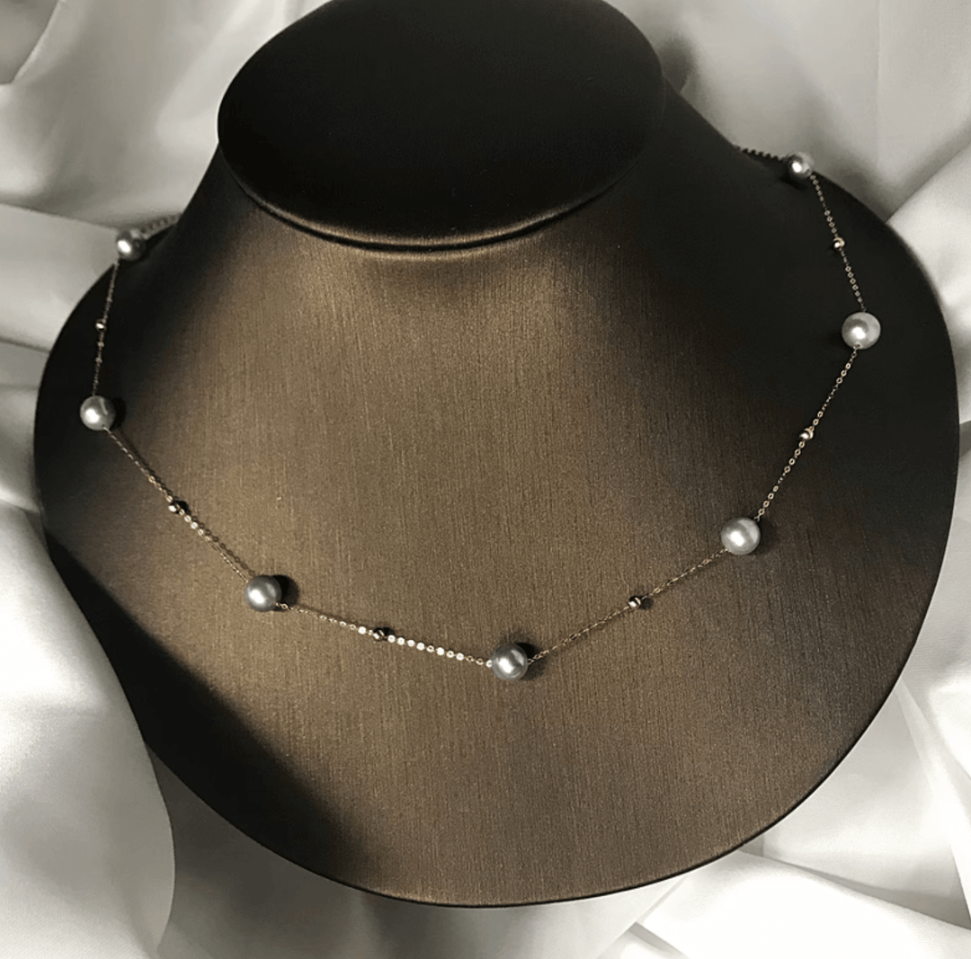 Celestial Blue Grey Akoya Pearl Necklace 18K Gold - Herself Jewelry