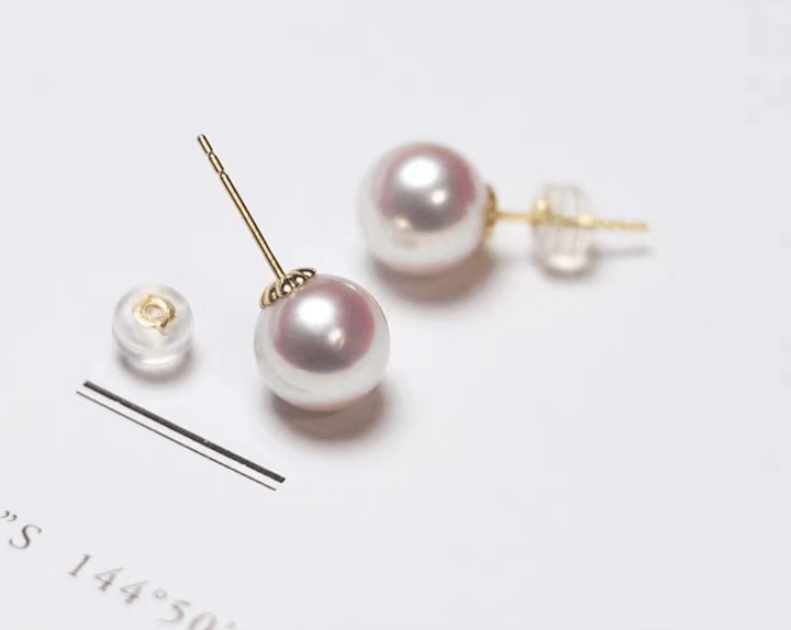 Hanadama-level Akoya 9mm Pearls Stud Earrings 18K Gold - Herself Jewelry