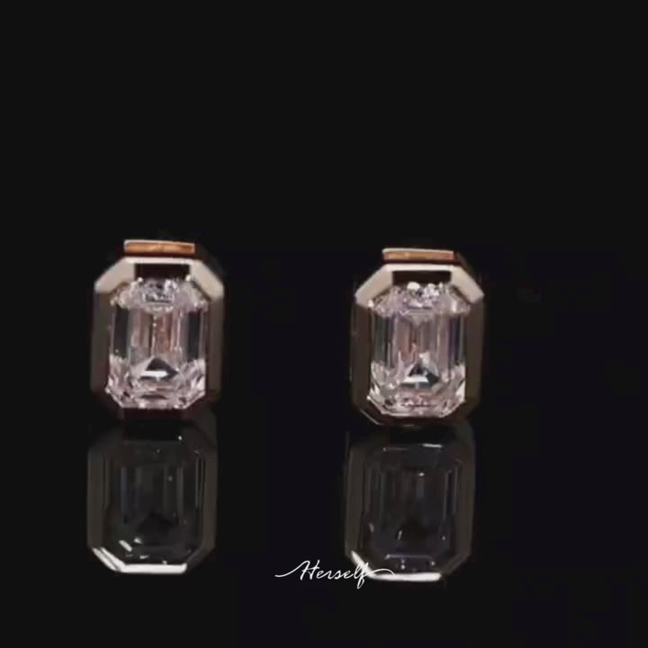 Simulated Diamond Stud Earrings Emerald Cut - 1.5ct