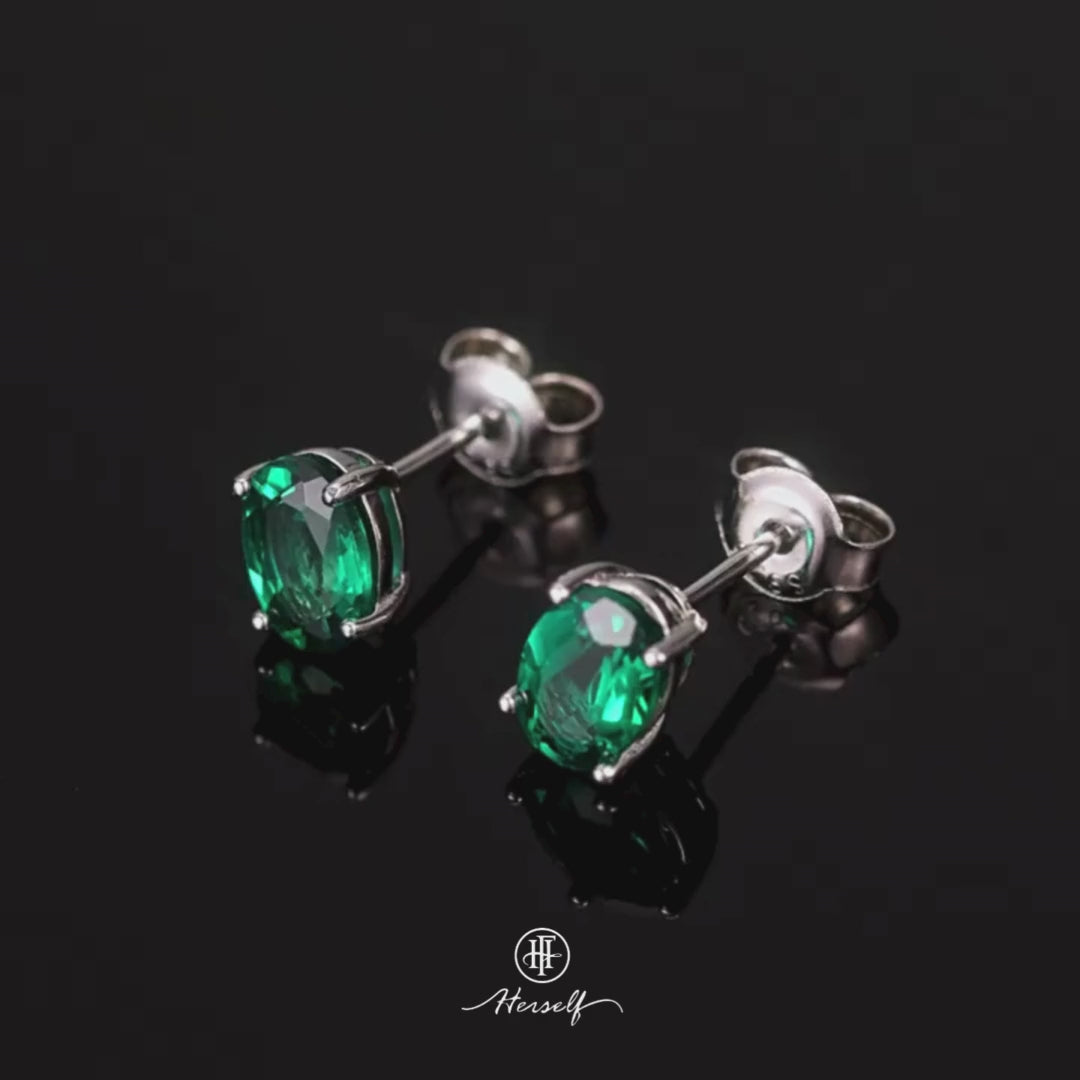 Oval Emerald Stud Earrings