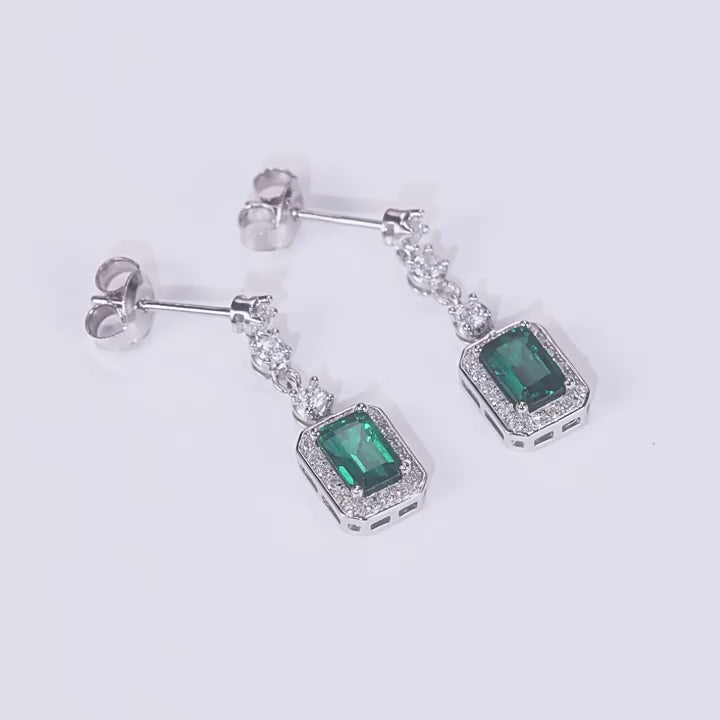 Emerald  Vintage Silver Drop Earrings